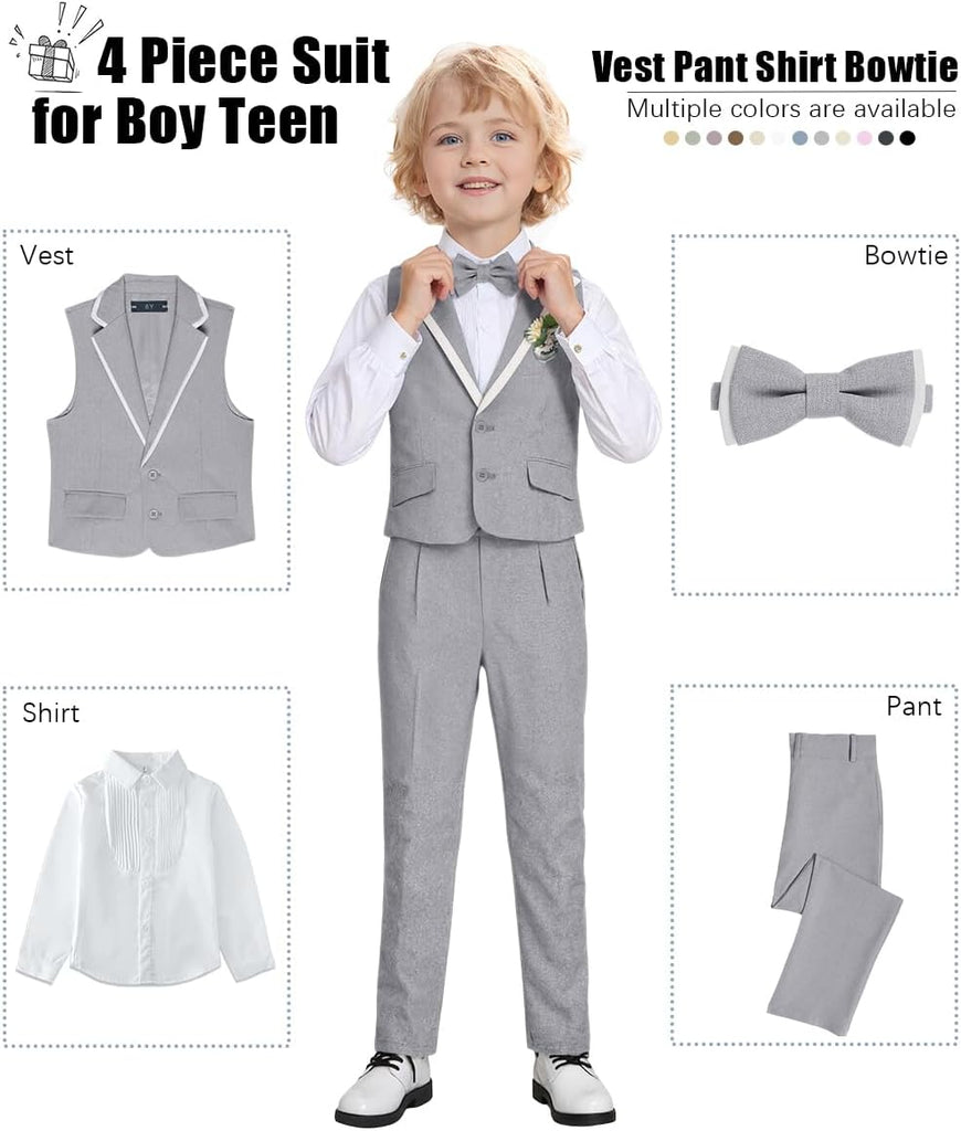 Boys' Suits 4 Piece Set Formal Toddler Dress Shirt Vest Pants Bow Tie Kid Tuxedo Suit Teen Wedding Outfits Boys