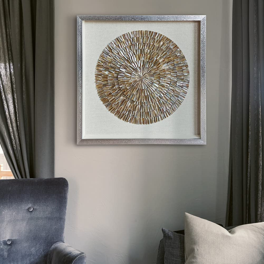 24"x24" Handmade Coastal Capiz Shell 3D Shadow Box Framed Wall Art