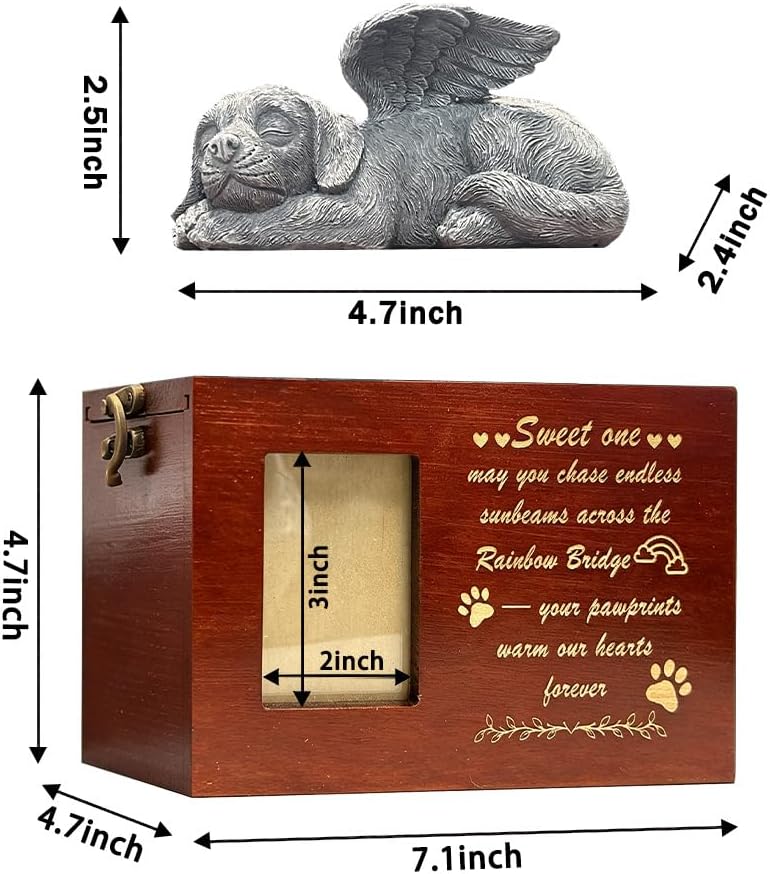 Dog Urn for Ashes Box with Picture Black Funeral Cremation Box Solid Wood Keepsake with Flannel Lining for Loss