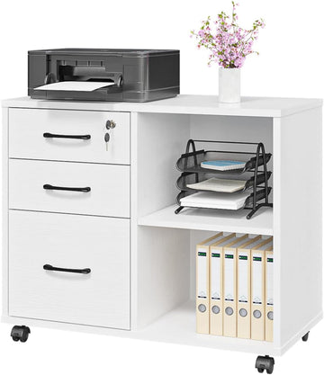 3 Drawer Office File Cabinets, Mobile Lateral Printer Stand with Open Storage Shelf, Rolling Filing Cabinet with