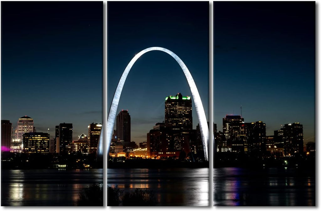 St. Louis Gateway Arch at Night Canvas Prints Missouri Cityscape Painting Pictures City Skyline Modern Canvas Wall