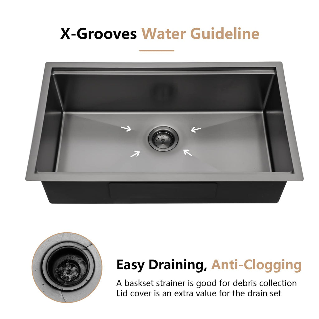 30 Inch Undermount Sink Black Stainless Steel Kitchen Sink Undermount Workstation Gunmetal Black Stainless Steel 16