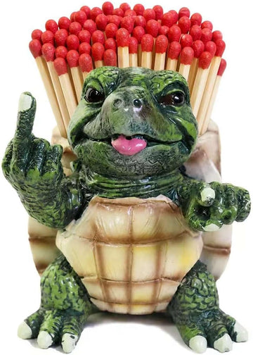 Funny Turtle Match Holder with Striker, Resin Animal
