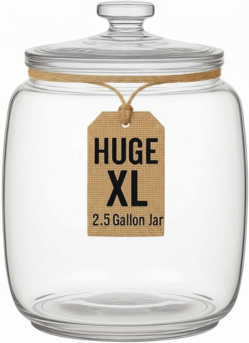 2.5 Gallon Extra Large Glass Cookie Jar with Airtight Lid - XL Clear Storage Container for Bulk Cookies, Candy