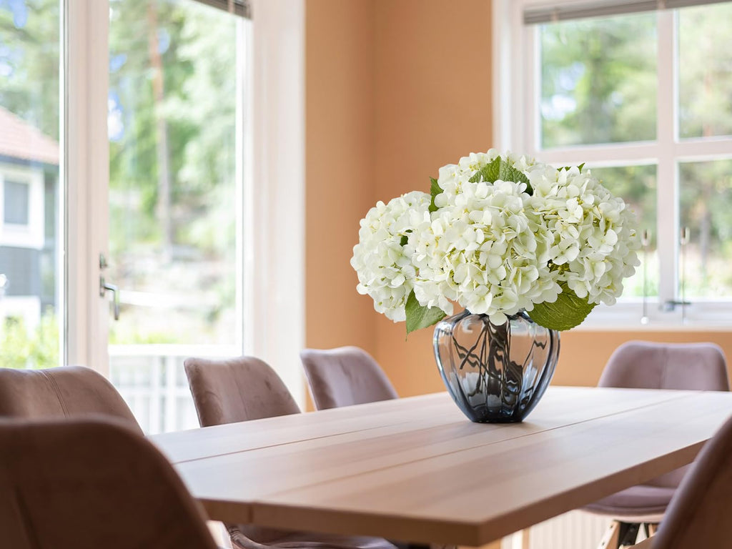 4PCS White Artificial Flowers Hydrangea 20" Real Touch Latex Faux Hydrangeas Silk Flowers with Green Leaves Stems for