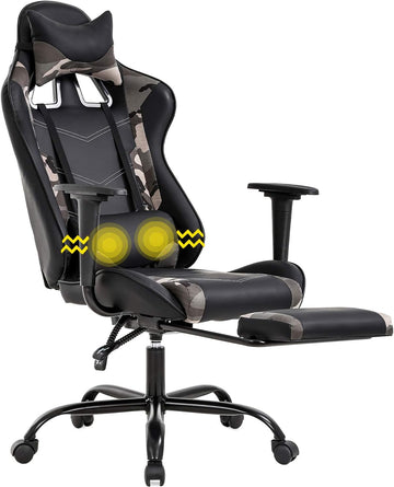Gaming Chair Racing Office Chair Ergonomic Desk Chair Massage PU Leather Recliner PC Computer Chair with Lumbar