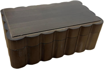 Carved Edge Rubberwood Keepsake Box - Groove Edge Jewelry Box for Trinkets & Photos | Fan shaped wooden jewelry box
