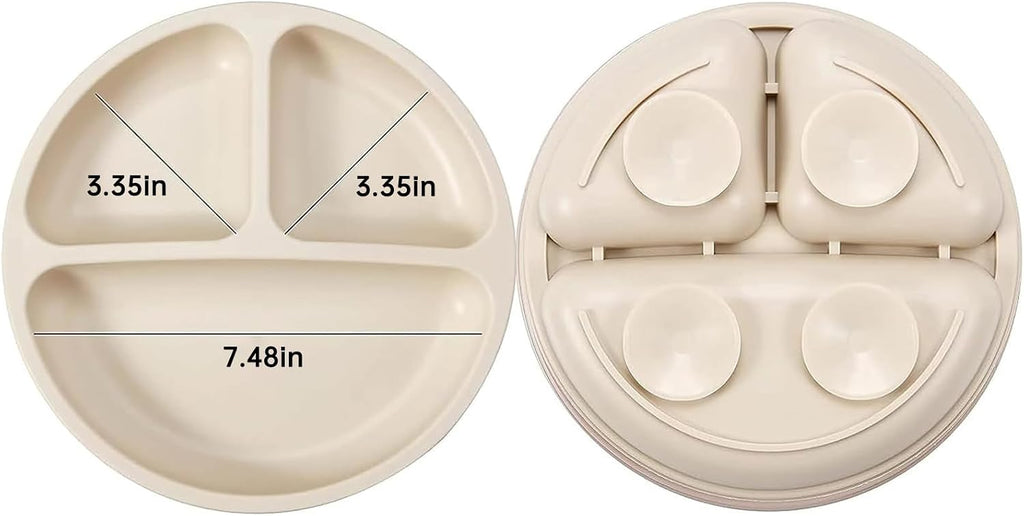 Silicone Baby Feeding Set| 2 Divided Suction Plate + 2 Suction Bowl + 2 Tiny Cup with 2 Spoons| Baby Led Weaning