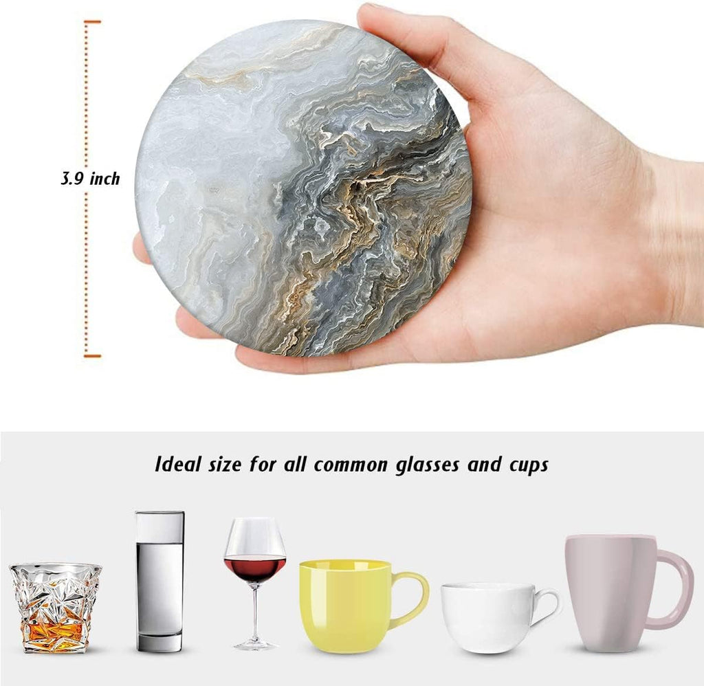 Coasters for Drinks, Ceramic Stone, Grey Marble - Set of 6