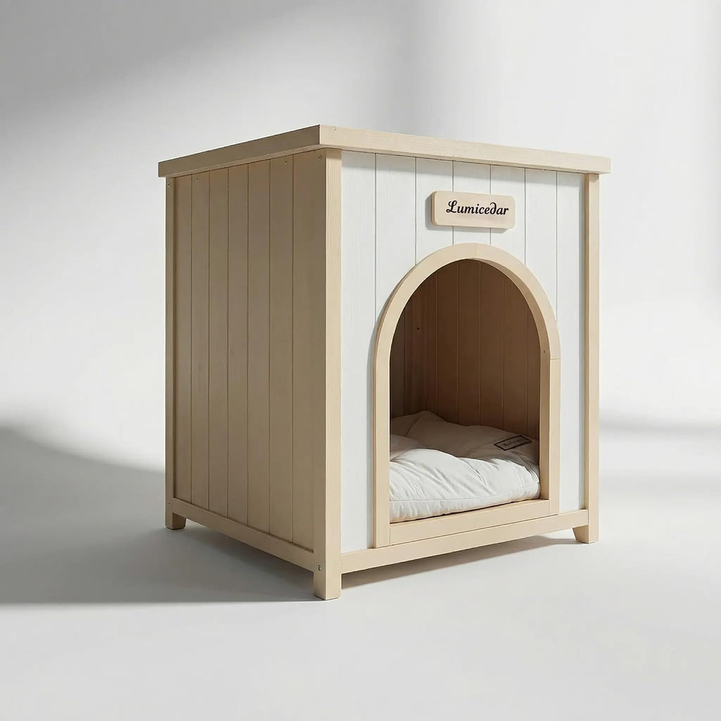 Rustic Dog House Indoor Outdoor Wooden Dog House for Small Dogs, Dog Kennel Indoor with Washable Cushion, Dog Houses