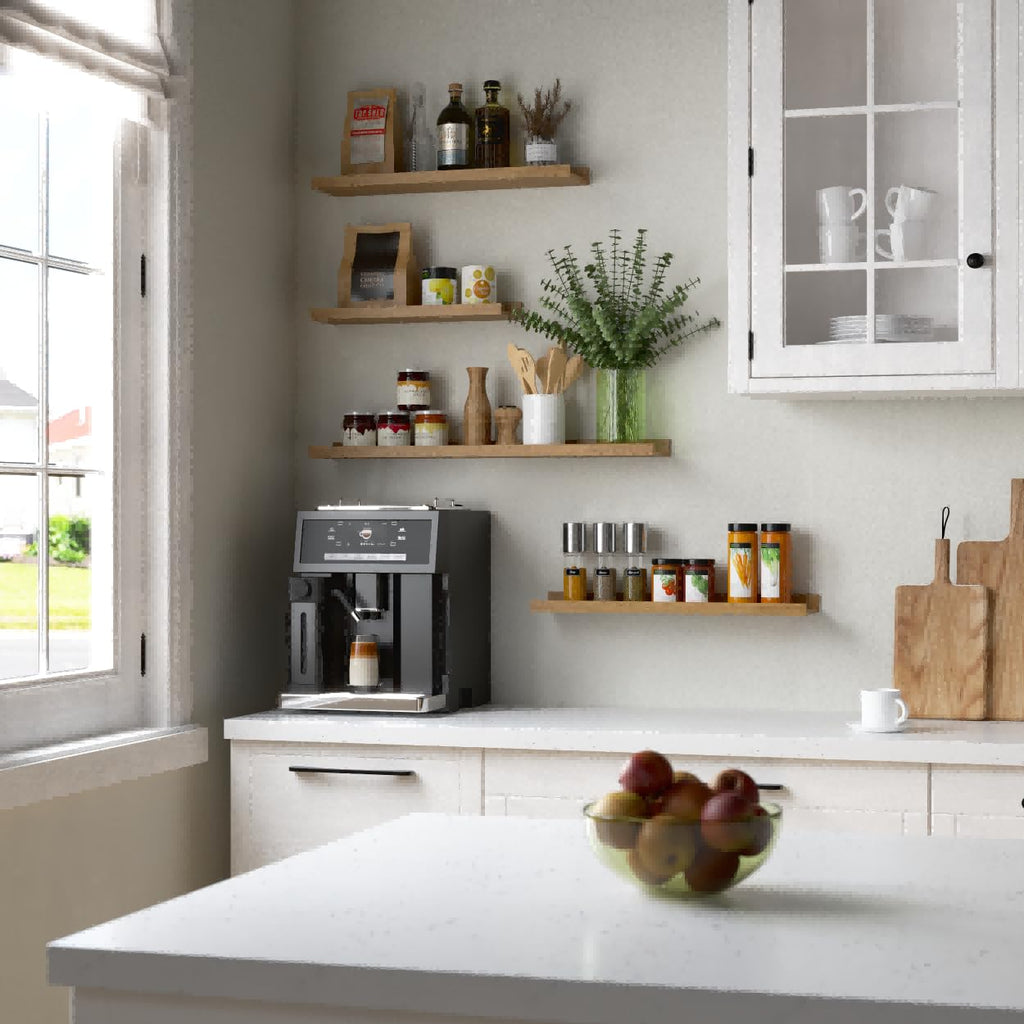 5-Set Floating Shelves with Lip, Oak Wall Mounted Wood Shelf