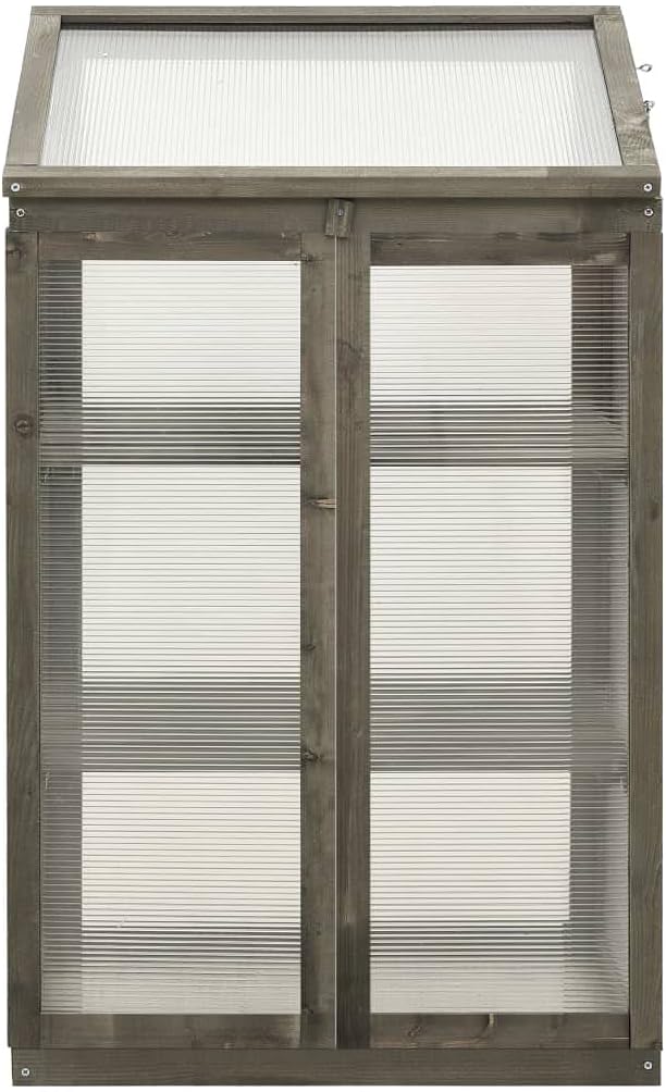 Wooden Greenhouse for Outdoor Gardening, Grey Firwood Cold Frame with Polycarbonate Panels and Adjustable Shelves