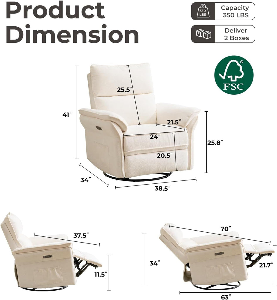 Oversized Power Recliner Chair Swivel Glider with Massage and Heat