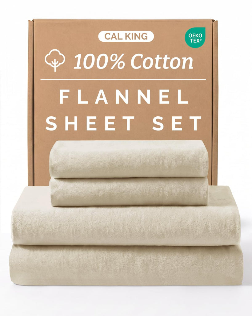 Cotton Flannel Bed Sheet Set - 100% Cotton Flannel Sheets - Cream