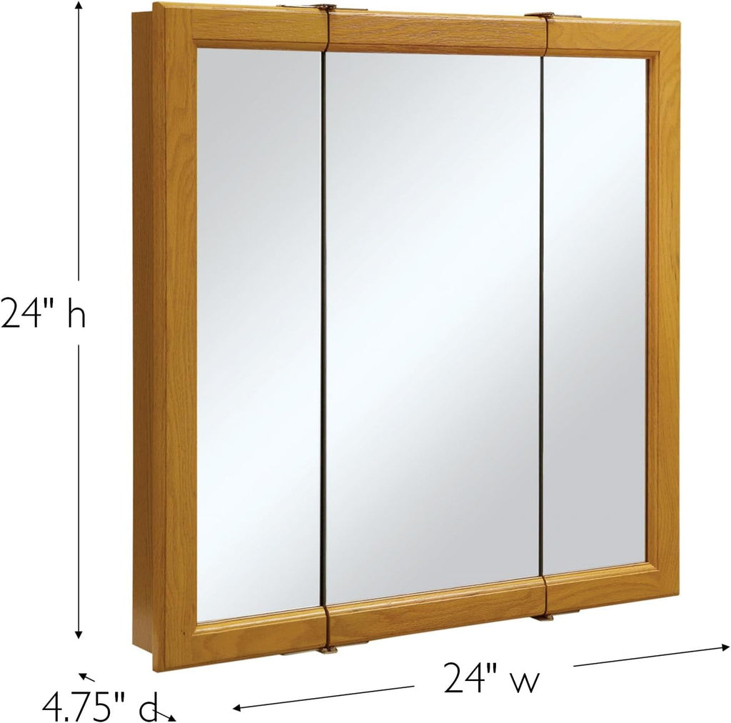 Claremont Tri-View Medicine Cabinet, 24", Honey Oak | Wall Mount, Transitional, Wood, Bath, 545277-HOK