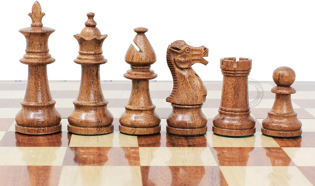 Victorian Staunton Golden Acacia Wood Chess Set - 14 x 14 Inches Wooden Folding Chess Board with Algebraic Notation