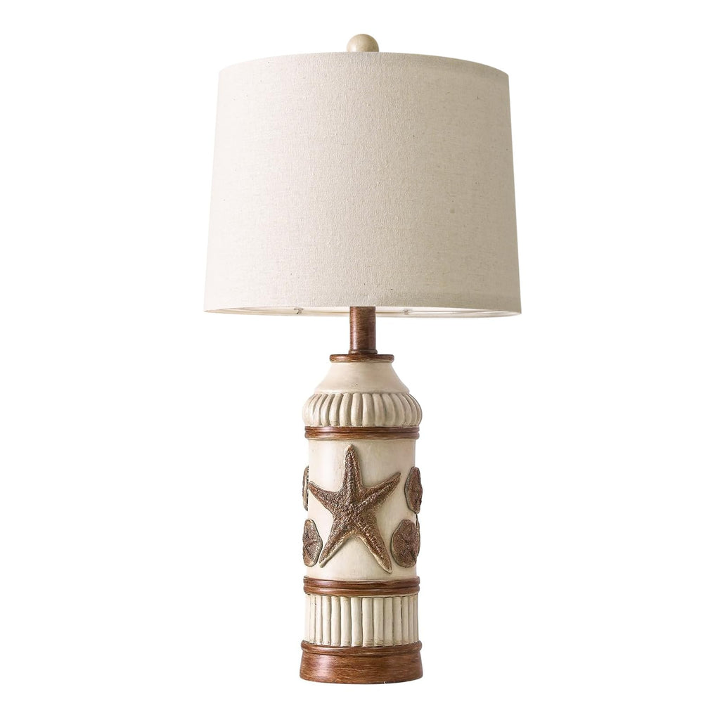 24" Table Lamp, Boho Table Lamp, Bedside Nightstand Lamp, Coastal Nautical Lamp with Starfish Conch Pattern for