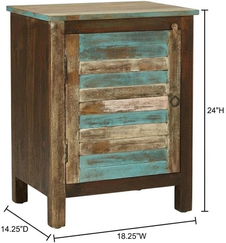 Coastal Mango Wood Storage Cabinet, Distressed Finish Accent Chest with Iron Hardware, Living Room Furniture