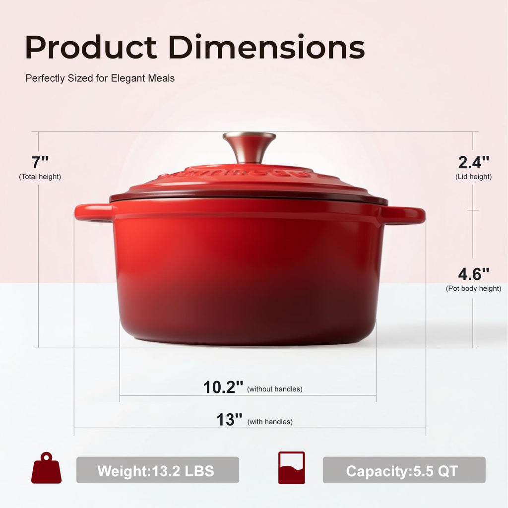 5.5QT Enameled Cast Iron Dutch Oven for Sourdough Bread Baking, Easy Cleaning, Versatile for Stewing, Roasting