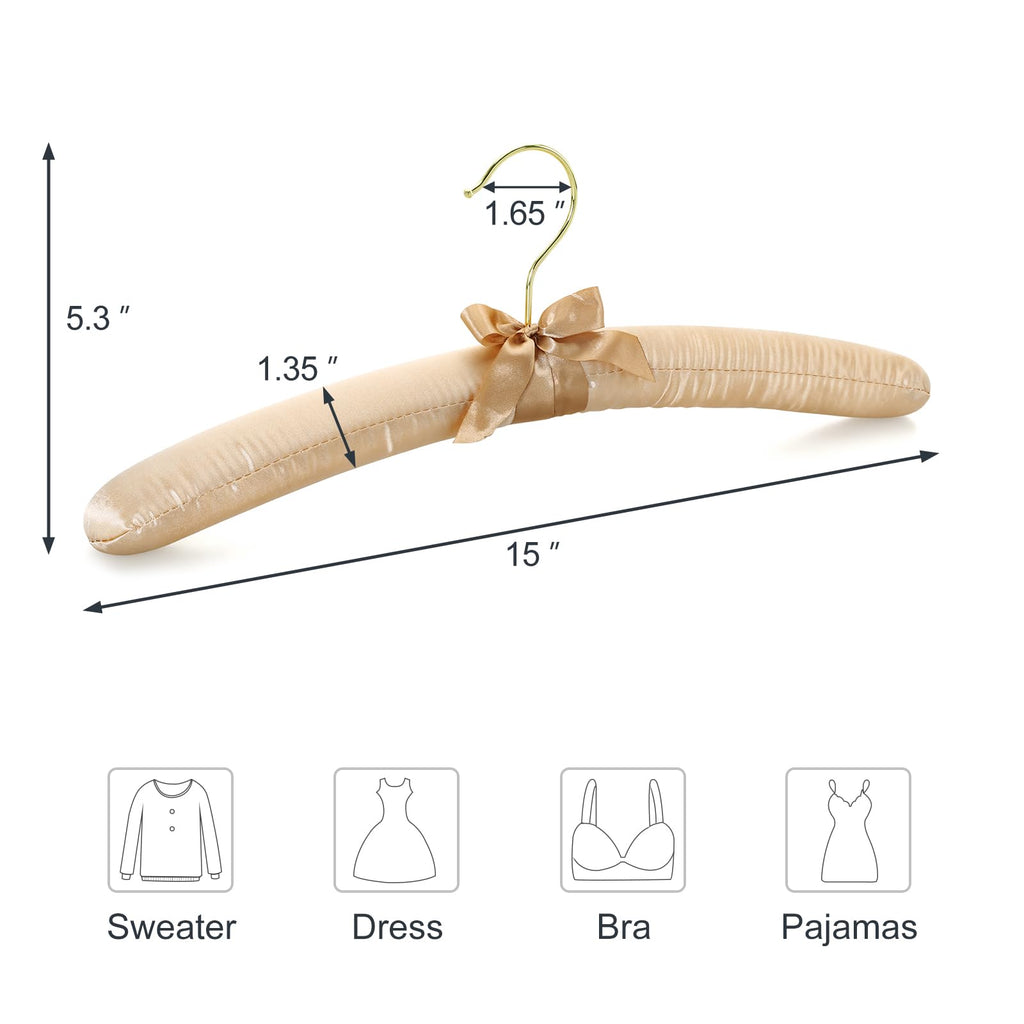 Padded Hangers for Women Clothing, 10-Pack Thick Foam Padded Satin Hangers No Shoulder Bump for Sweaters, Coat