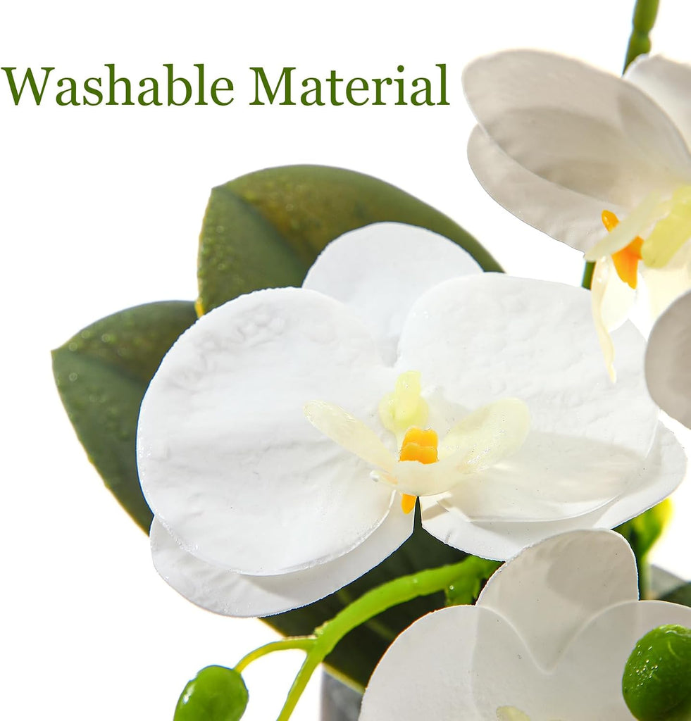 White Fake Orchids Flowers in Pot Bendable Faux Orchids Artificial Flowers Washable Silk Orchid Phalaenopsis Decor