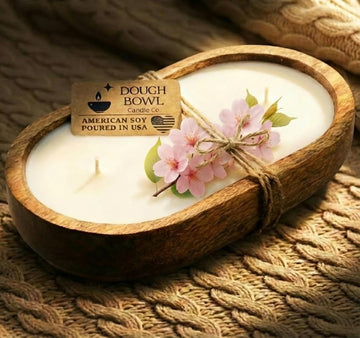 Bowl Candle Co. Cherry Blossom and Citrus Soy Candle - 3 Wick Rustic Farmhouse Decor Odor Eliminator in Wooden Bowls
