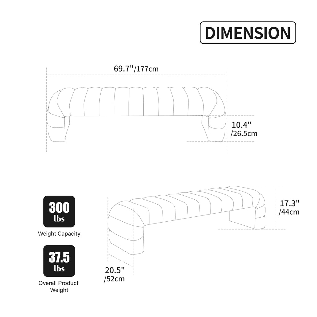 69.7" Modern Upholstered Armless Bed Bench, Channel Tufted Couch Daybed Chaise, Chenille Ottoman Foot Stool, Window
