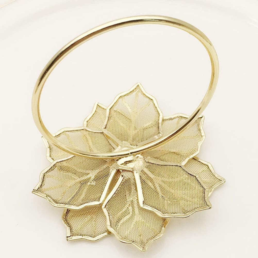 Flower Napkin Rings, Hollow Out Floral Napkin Holder Adornment Kitchen Dining Room Wedding Banquet Parties - Set of 12