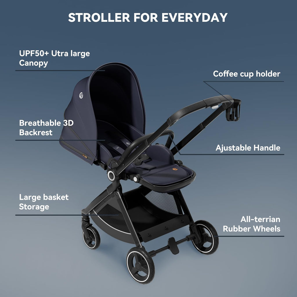 EMU Full-Size Foldable Baby Stroller Full Recline Cockpit Compact Toddler Stroller with Reversible Seat All-Terrain