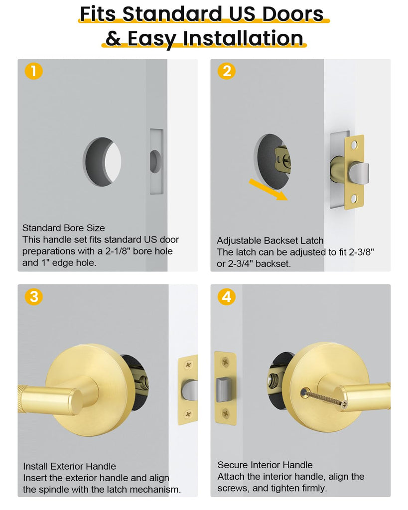 1 Pack Gold Door Handle Interior, Knurled Brushed Gold Door Handle, Passage Door Handle s and Closets, Reversible