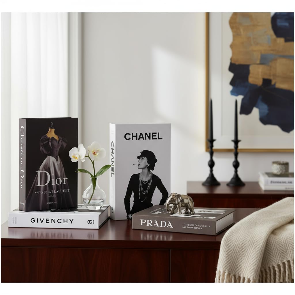 Decorative Books Decor, Set of 4 Stylish Fake Books of Room Decor Aesthetic for Coffee Table, Living Room, Table