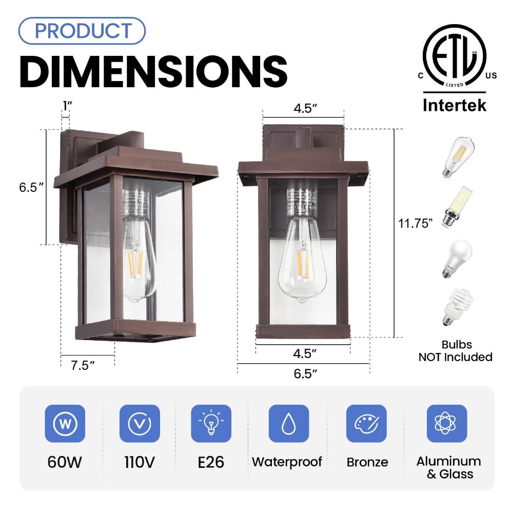 Exterior Light Fixtures 2 Pack Modern Outdoor Wall Lanterns Bronze