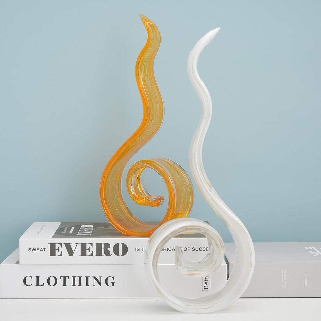 11.4" Tall Hand Blown Glass Sculpture, Murano Style Art , Modern Coastal Home Decor Accent for Shelf