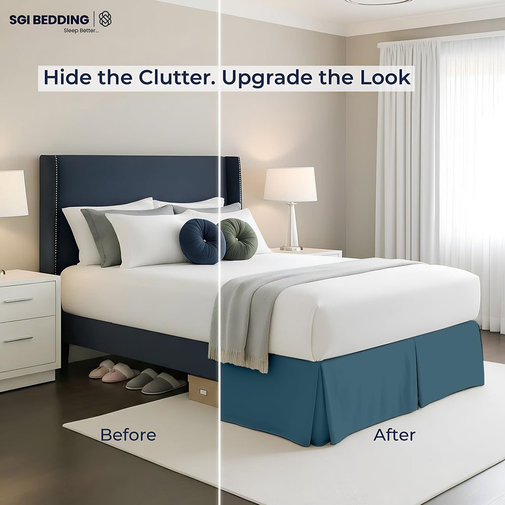 13 inch Drop Bed Skirt - Platform Style with Secure Fit, Classic Tailored Look, Elegant Pleated Style Dust