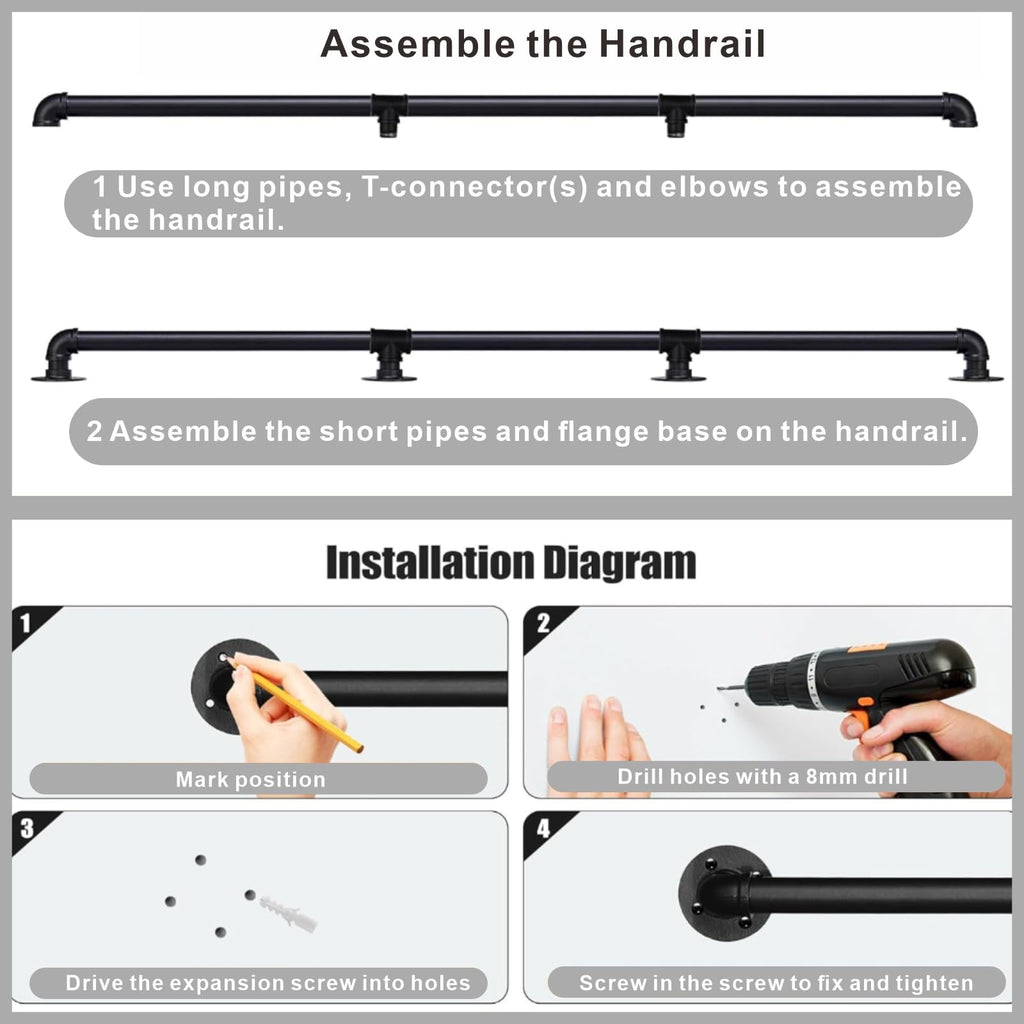 4FT Industrial Pipe Stair Railings Indoor | Casa Home Living