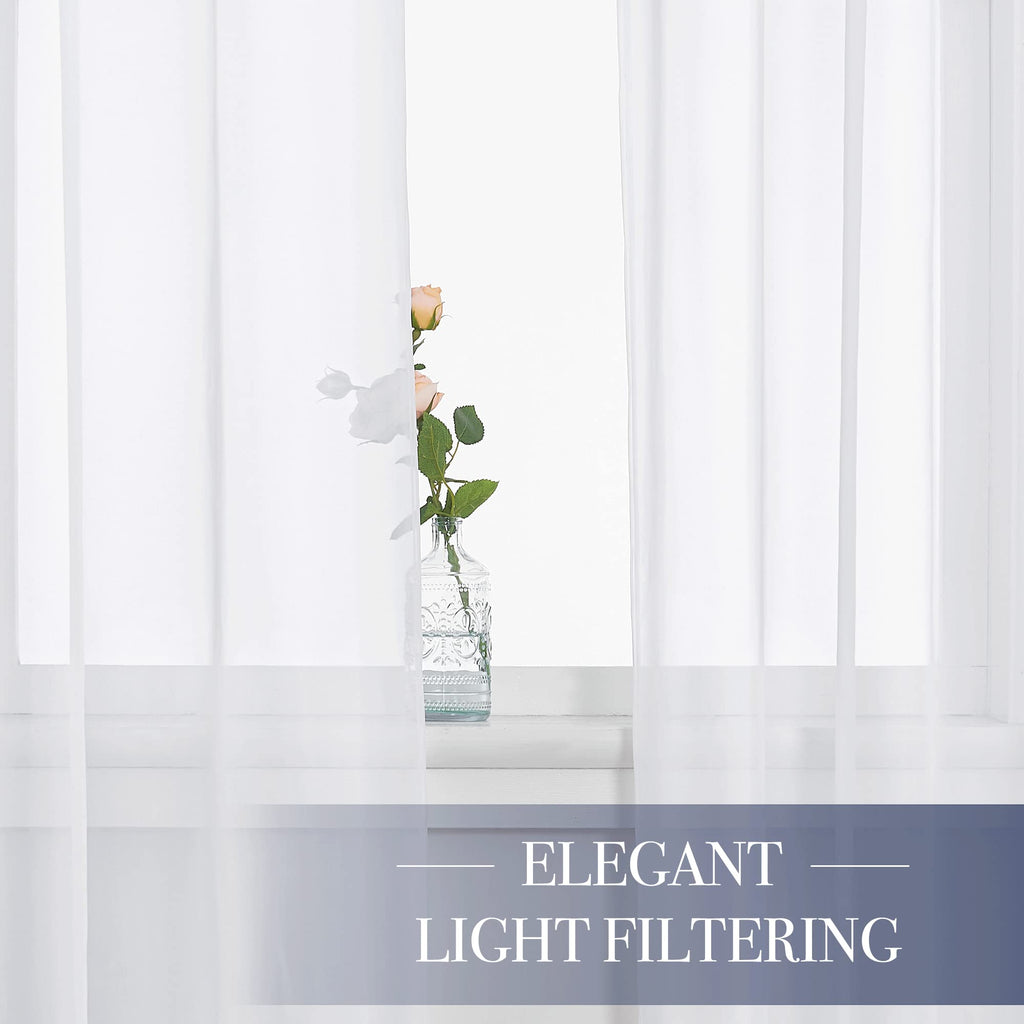 Extra Wide White Voile Sheer Curtain for Sliding Glass Door, Rod Pocket Soft & Elegant Curtain Drape Room Divider
