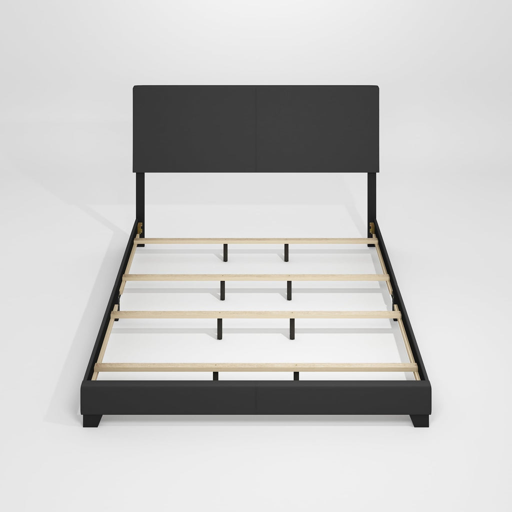 Bed Frame, California King Size Bedframe with PU Leather Upholstery Headboard, Bed with Legs, Wooden Slat Support
