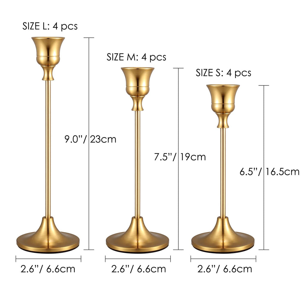 Brass Gold Taper Candle Stick Holders Set of 12, Wedding Table Decor