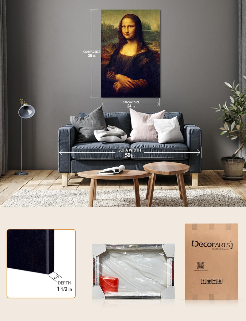 Mona Lisa Canvas Wall Art, Gallery Wrapped, 36x24