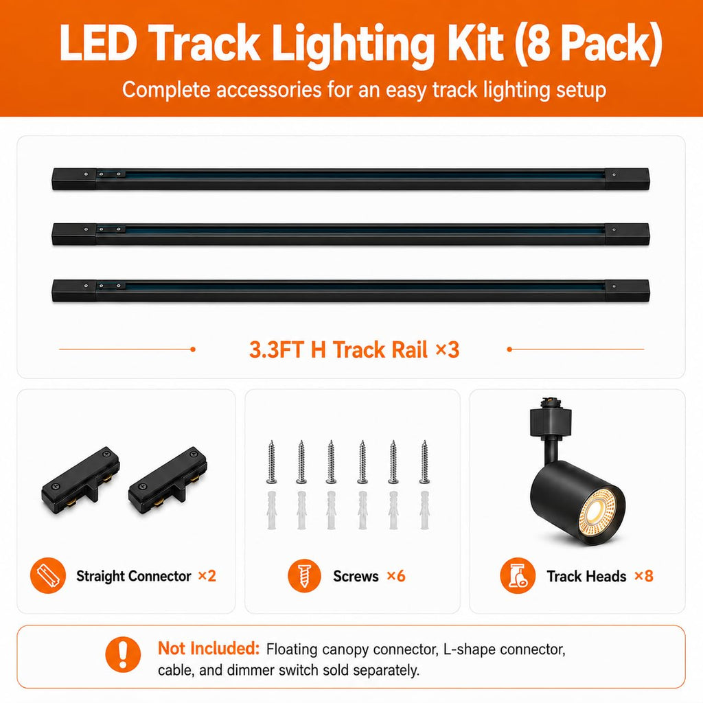 LED Track Lighting Kit with 9.8 FT H Type Track Rails, 10W 800LM Dimmable 3CCT Track Heads