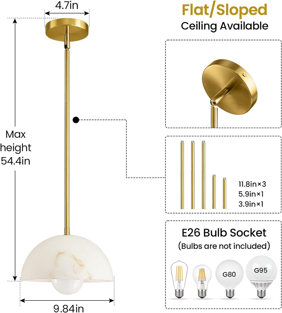 Modern Pendant Light Fixtures: 10 Inch Resin Shade Mid Century Chandelier - Adjustable Gold Pendant Lighting for