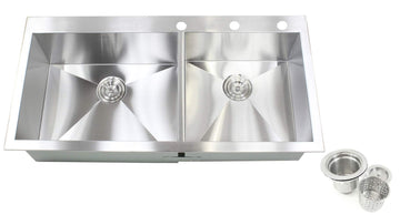 Contemporary Zero Radius Design Durable 16 Gauge Stainless Steel Topmount Drop In Over the Counter Double Bowl