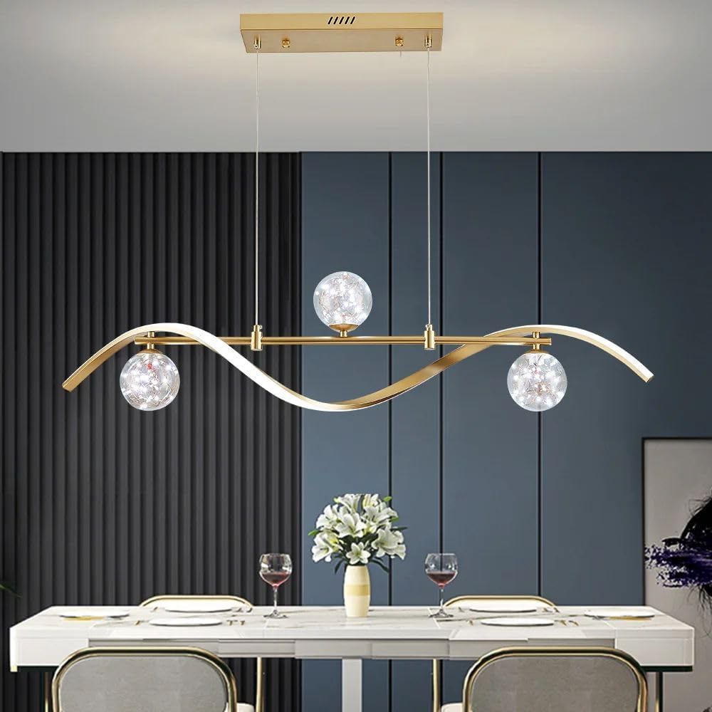 40.2" Dimmable Kitchen Island Lighting, Gold 4-Light Dining Room Light Fixture Over Table Linear LED Chandelier