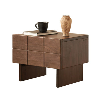 Solid Walnut Nightstand with Drawers, Mid Century Modern Nightstands, Low Profile Night Stand for Low Bed, Fluted