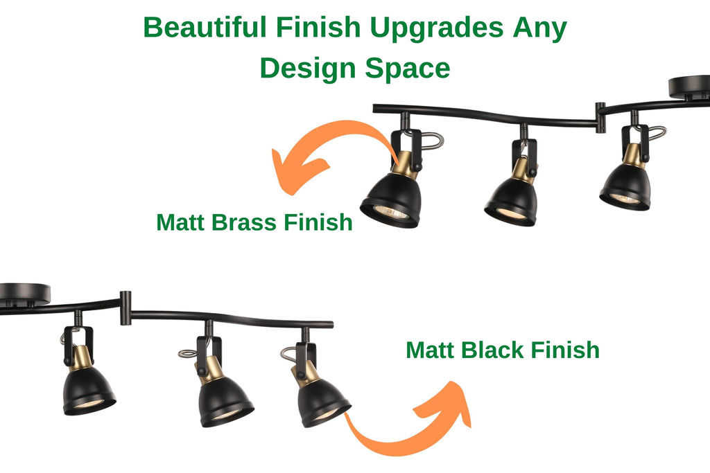 6 Light Foldable Track Lighting Kit,Matt Black Brass Finish Adjustable with Moden Ceiling Flush Mount Spotlight