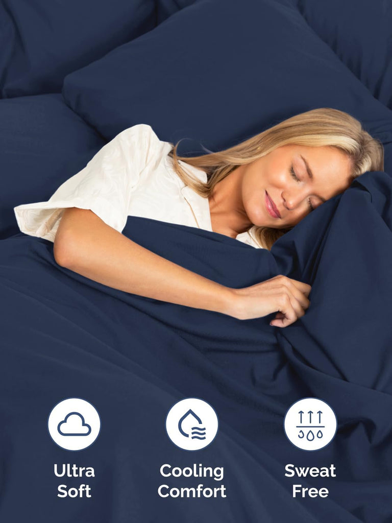 Extra Deep Queen Sheet Set - 6 Piece Breathable and Cooling Sheets - Hotel Luxury Bedding for Women, Men, Kids & Teens - Easy & Secure Fit - Soft, Wrinkle Free & Comfy - Extra Deep Pockets - Navy Blue