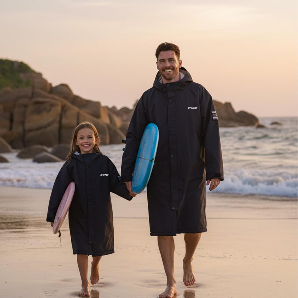 Waterproof Swim Parka for Kids Youths and Adults - Unisex Hooded Surf Poncho, Oversized High-Low Hem Windproof
