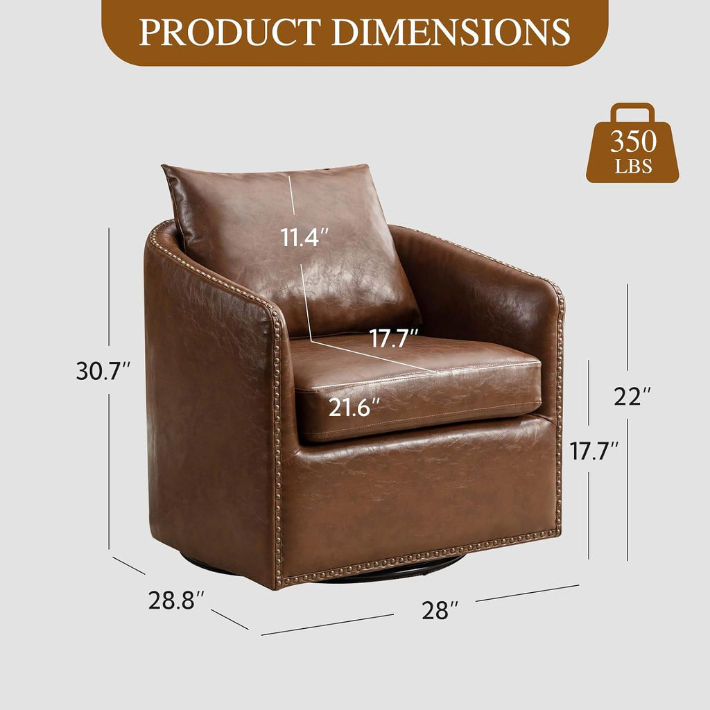 Degree Swivel Accent Chair Set of Two with Plump Back Pillow, Waterproof Oil Waxed PU Leather Swivel Armchair - Set of 2