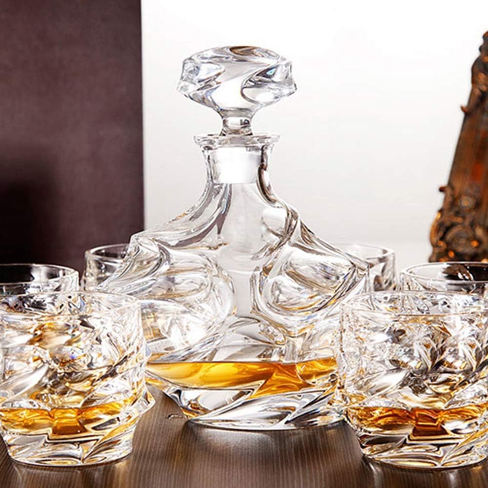 Glass Decanter with Airtight Geometric Stopper - Whiskey Decanter for Wine, Bourbon, Brandy, Liquor, Juice, Water