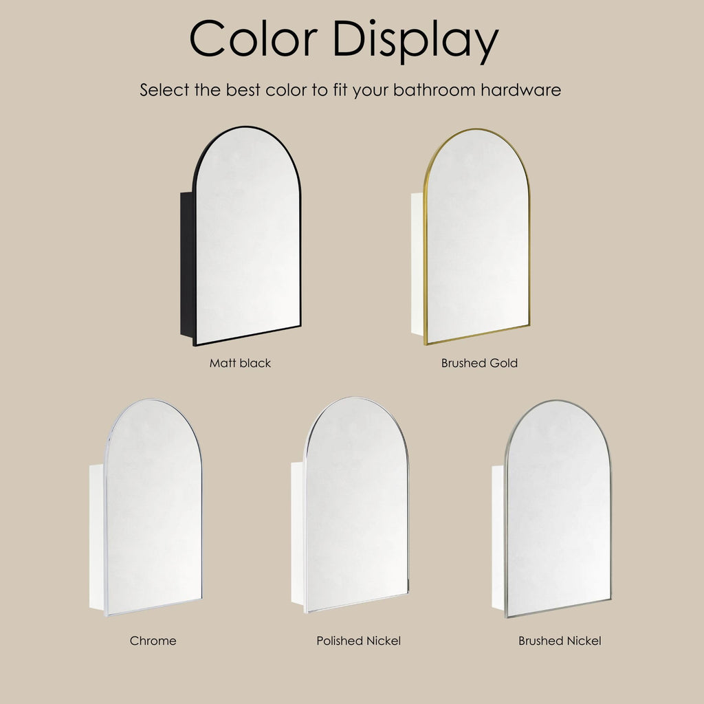 24 x 36'' Chrome Arch Bathroom Medicine Cabinet with Mirror Recessed and Surface Mounted Chrome Medicine Cabinet